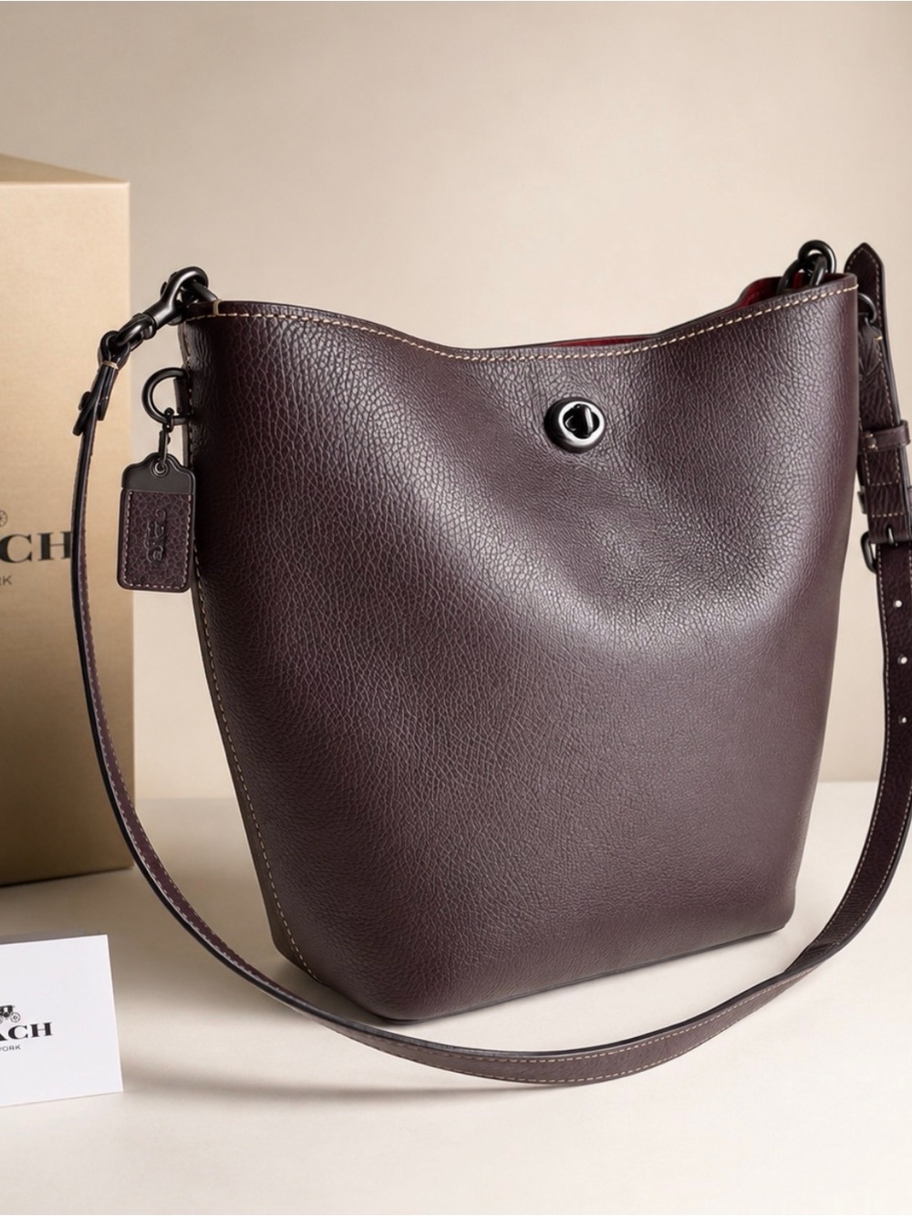 Coach Pebbled Leather Duffle Shoulder Bag (50115) Deep Plum